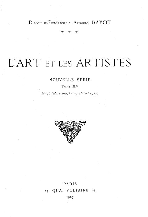 L'art et les artistes 1927