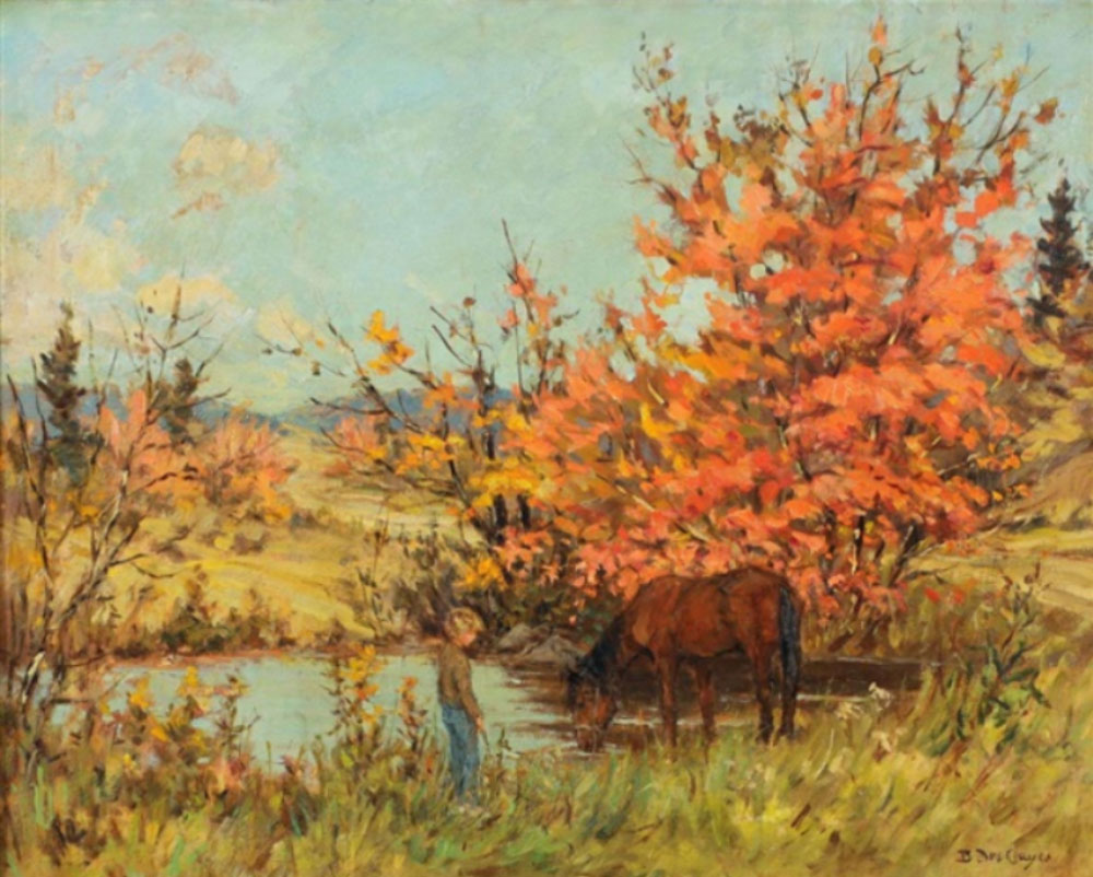 Des Clayes, Berthe : A Boy and His Horse at the Stream