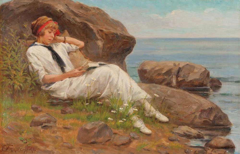 Franchère, Joseph-Charles : Reading by the shore