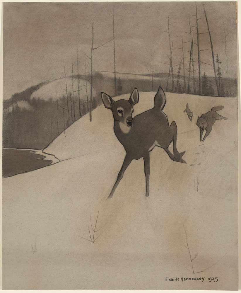 Hennessey, Frank Charles : Faon poursuivi par des loups