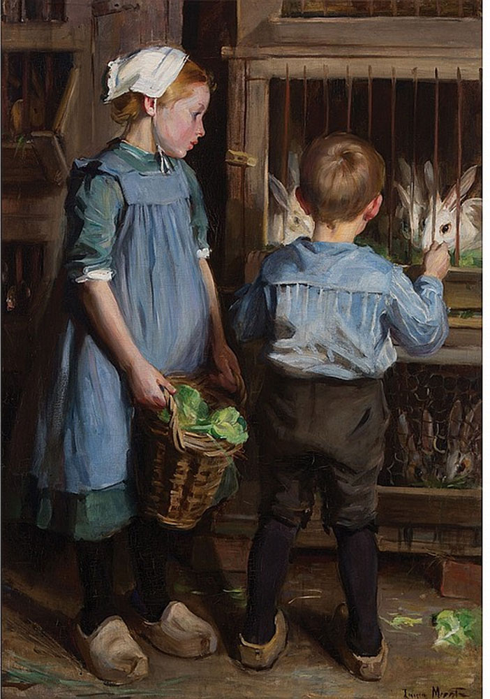Muntz Lyall, Laura Adeline : Children Feeding the Rabbits