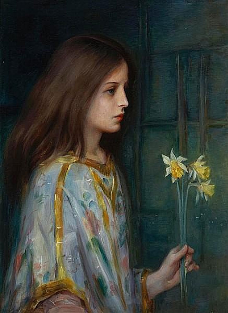Muntz Lyall, Laura Adeline : A Young Girl Holding Daffodils