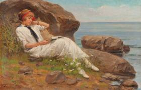 Franchère, Joseph-Charles : Reading by the shore