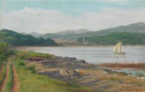 Franchère, Joseph-Charles : Lake Scene With Sailboat