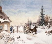 Krieghoff, Cornelius : Habitants fuyant le poste de péage