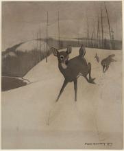 Hennessey, Frank Charles : Faon poursuivi par des loups