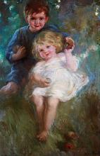 Muntz Lyall, Laura Adeline : Portrait Study of two Children in an Orchard